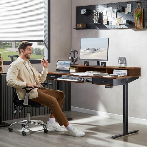 Electric Standing Desk with 2 Drawers, Height Adjustable for Home Office W495