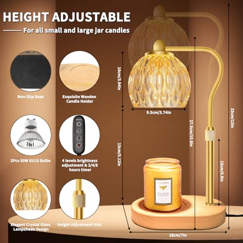 Candle Warmer Lamp with Timer, Dimmable Height for Jar Candles C186405