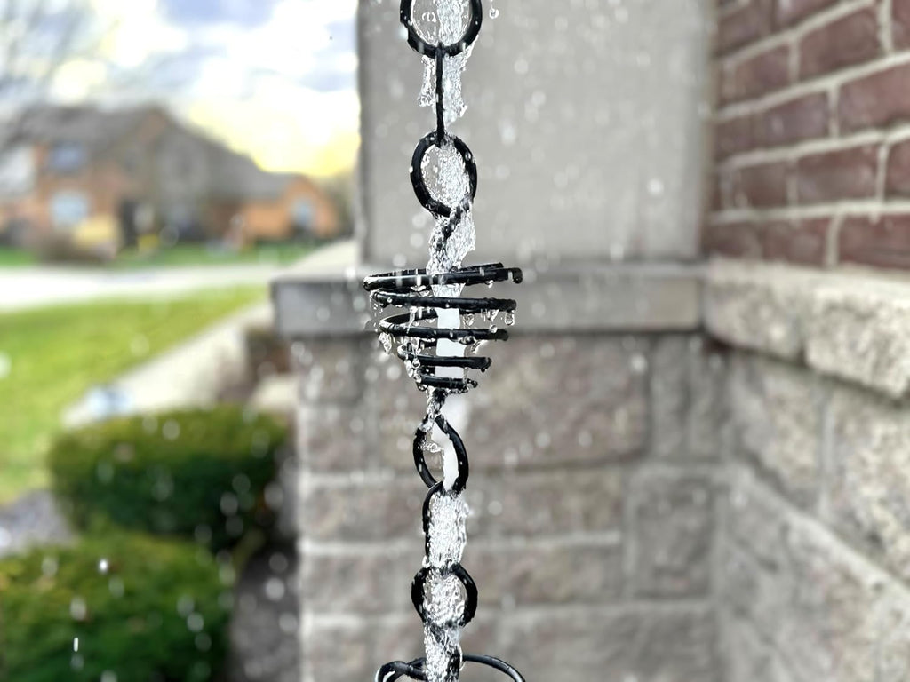 Rain Chain for Gutter Downspout, 8.5 FT, Black Metal L1141