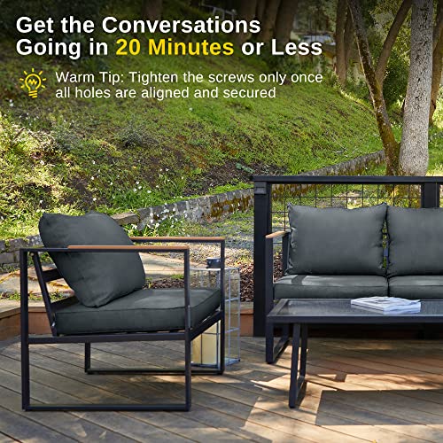 4-Piece Outdoor Patio Furniture Set with Sofa and Tempered Glass Table B6490