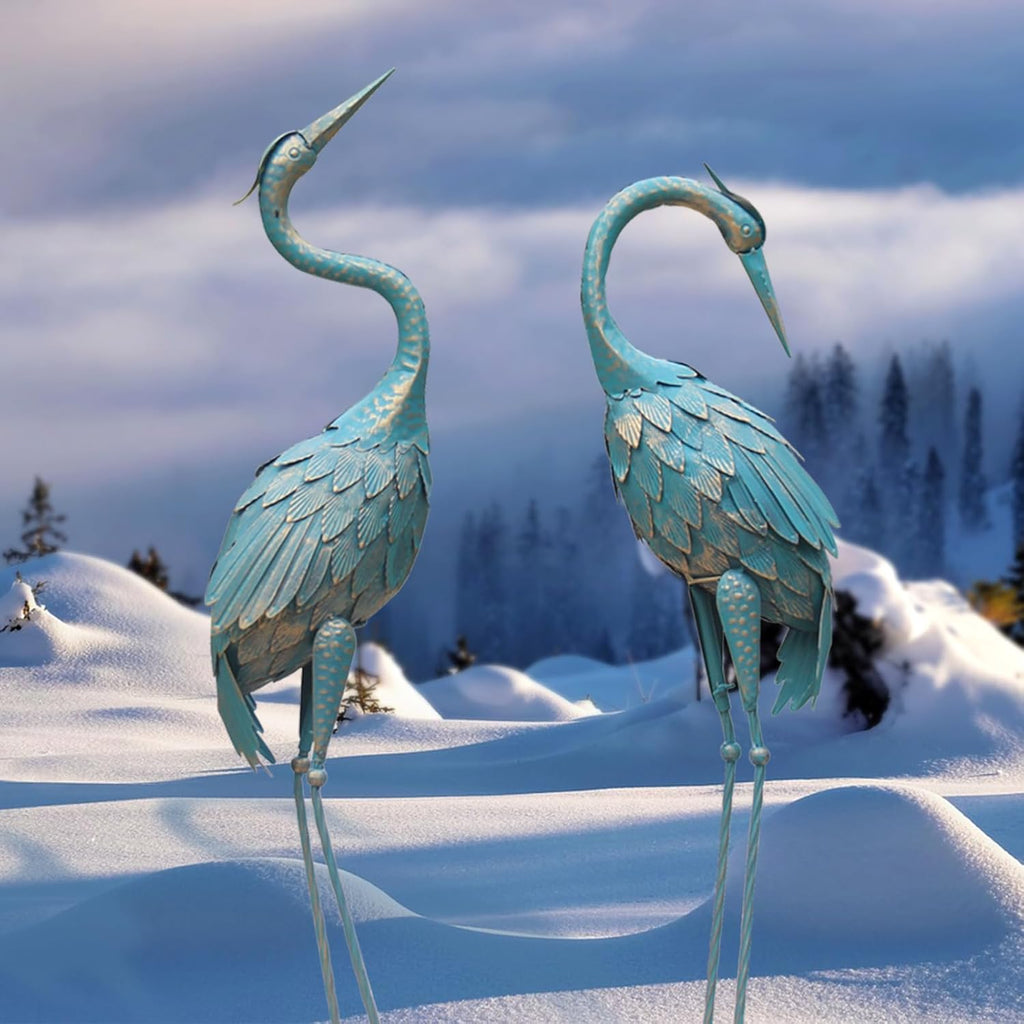 Metal Crane Garden Statue Décor, Set of 2, Outdoor Yard Art V562875
