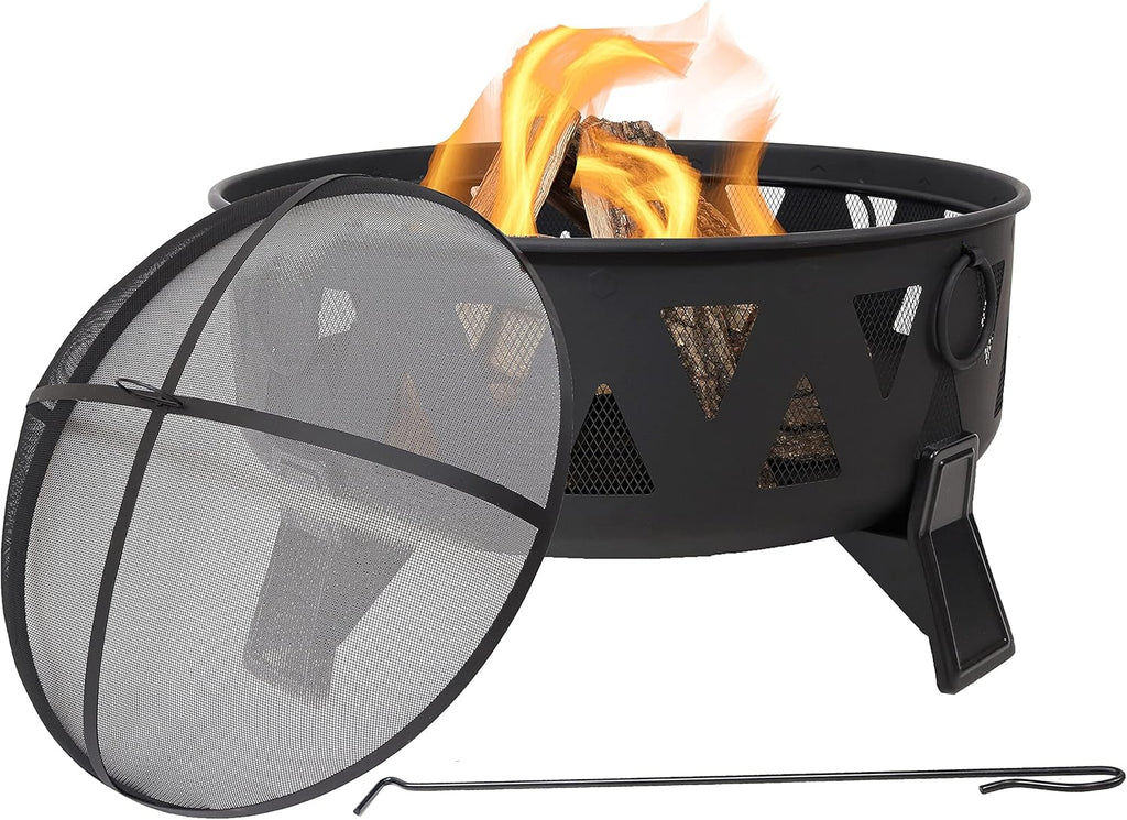 Steel Wood-Burning Fire Pit with Poker and Spark Screen C63927
