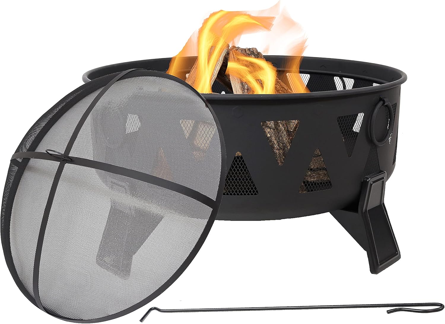 Steel Wood-Burning Fire Pit with Poker and Spark Screen C63927