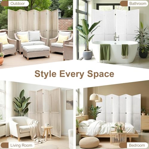 6 Panel Wooden Room Divider with Shelves P850285