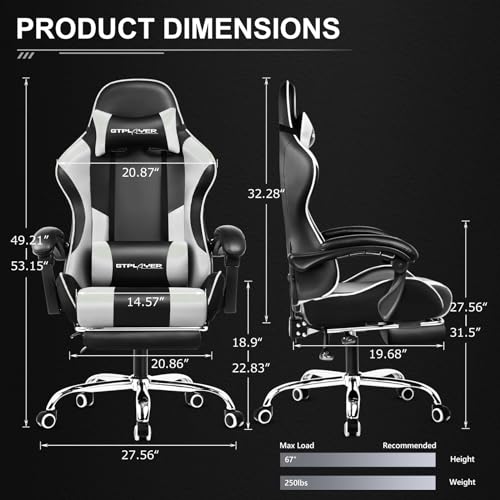 Gaming Chair with Footrest and Lumbar Support, Height Adjustable, Blue Y9034