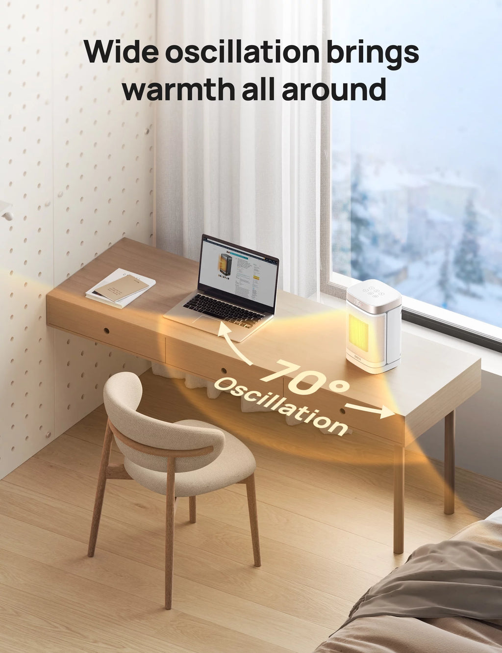 Space Heater with Remote, Oscillating Electric Heater, 1500W PTC Ceramic, 12h Timer, Quiet Portable Heater I1201