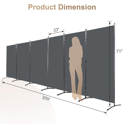 Room Divider, 6-Panel Folding Privacy Screen, Freestanding Partition G607