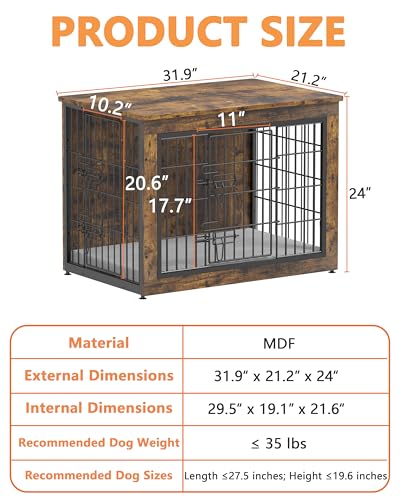 Dog Crate Furniture with Cushion, Heavy-Duty Metal Mesh, Wooden End Table with Double Doors, Indoor Kennel for Small Breed, Grey M3321