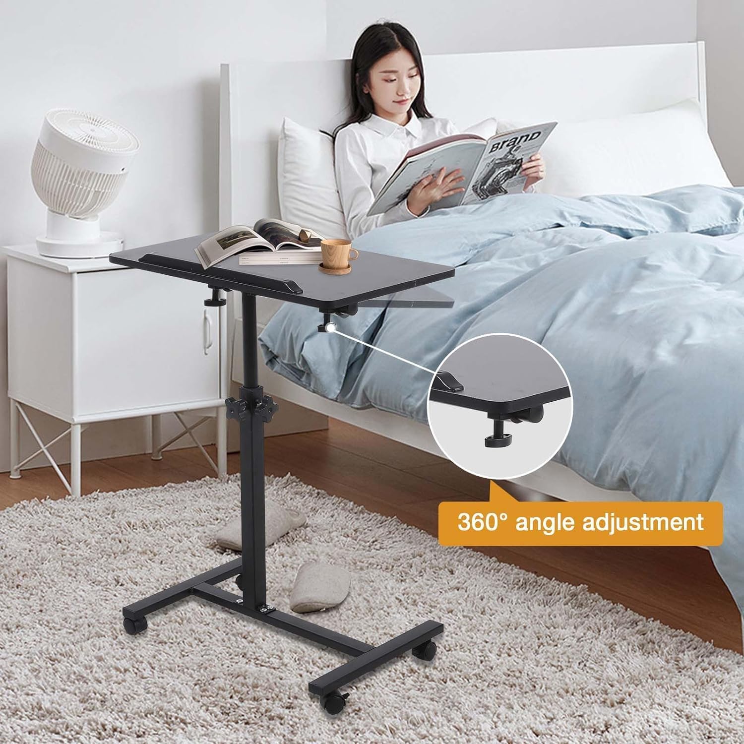 Adjustable Overbed Table with Wheels for Hospital and Home Use Y773188