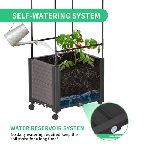Raised Garden Bed with Trellis & Wheels for Climbing Plants M243496