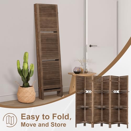 6 Panel Wooden Room Divider with Shelves P850285
