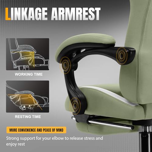 Gaming Chair Ergonomic Office Chair with Foot Rest, Breathable Fabric Computer Chair with Headrest and Lumbar Support O7023