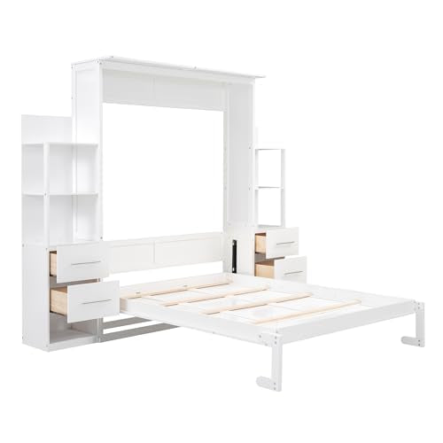Queen Size Murphy Bed with Cabinet and LED Lights M1232