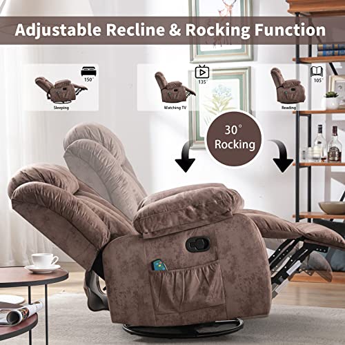 Massage Swivel Rocker Recliner Chair with Heat and Vibration, Grey M1757