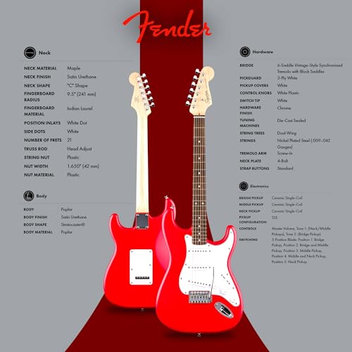 Stratocaster Electric Guitar Bundle with Amplifier, Gig Bag, Strap, Cable, Picks, and DVD F102