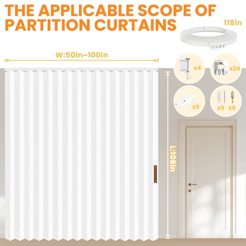 Blackout Accordion Room Divider Curtains with Ceiling Track for Bedroom Patio Sliding Door Q924855