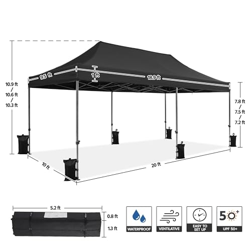 Heavy Duty Pop Up Canopy Tent 10x20 with Wheeled Carry Bag, White Q36763
