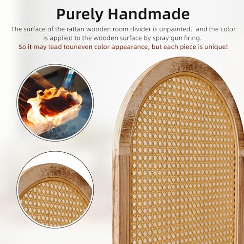 Foldable Wooden Room Divider, Hand-Woven Rattan Privacy Screen Q240970