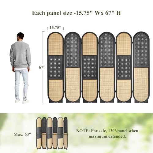 Wooden Pegboard Room Divider with Folding Privacy Screen, 5.6Ft, Light Brown D937870