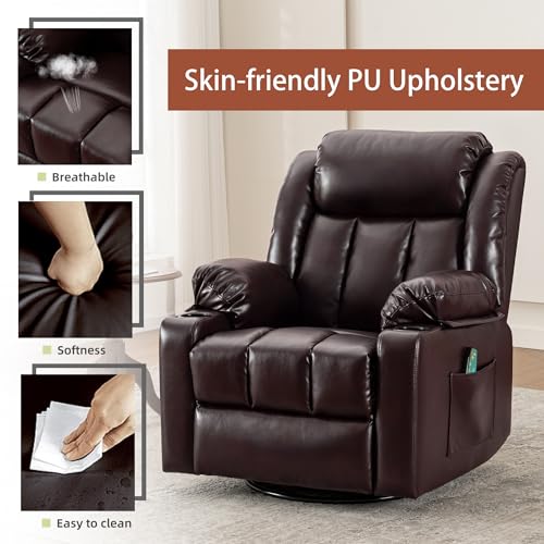Swivel Recliner Chair with Massage and Heat, Fabric Upholstery, Lime Gray Y550941