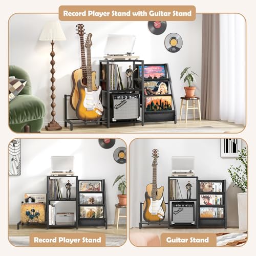 Record Player Stand with Guitar and Vinyl Storage J9238