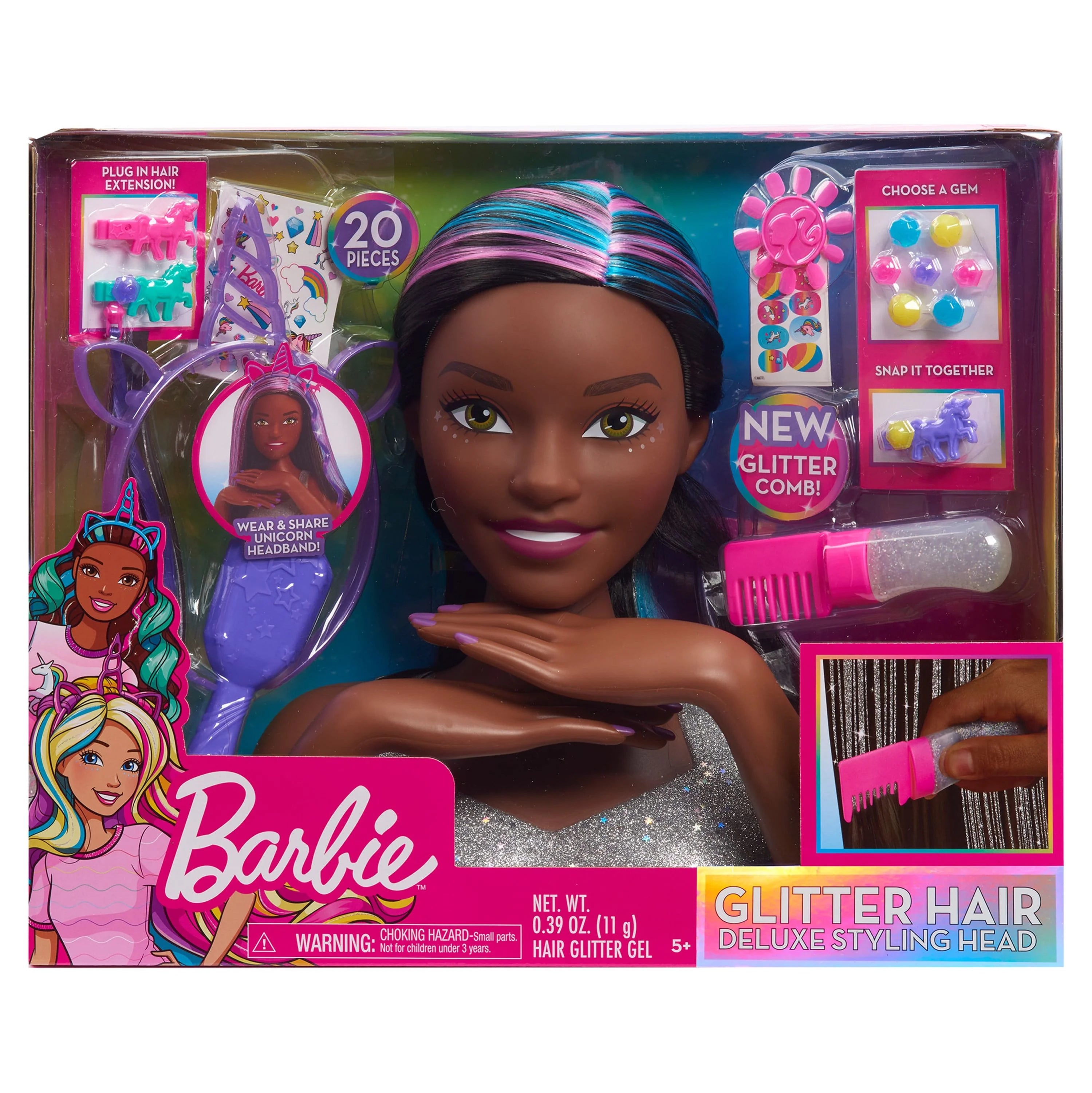 Glitter and Go Styling Head with Black Hair, Kids Toy for Ages 5 Up P76541