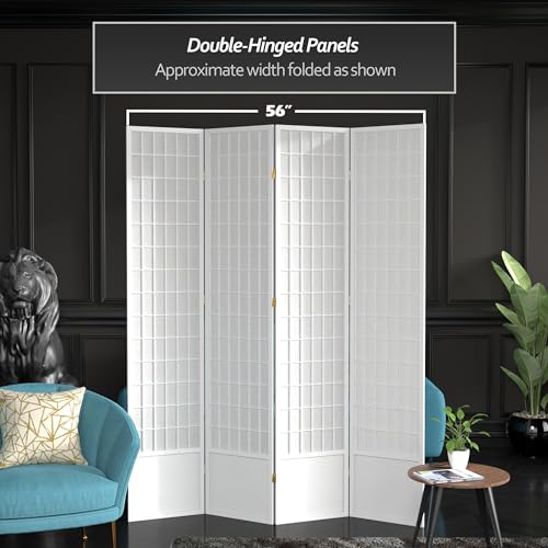 7 ft. Tall Window Pane Shoji Screen Room Divider, 3 Panels, White S15216