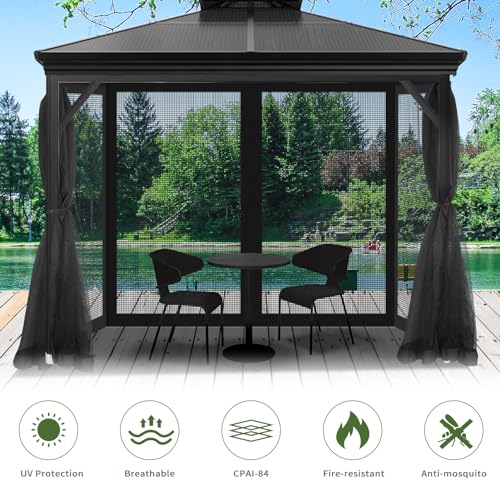 10x10 Gazebo Replacement Mosquito Netting with Zippers, 4-Panel Sidewall V44920