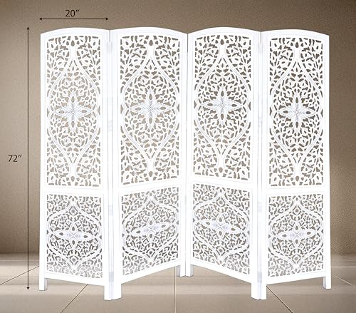 4 Panel Folding Wood Room Divider, Antique Brown, 72 x 80 P209
