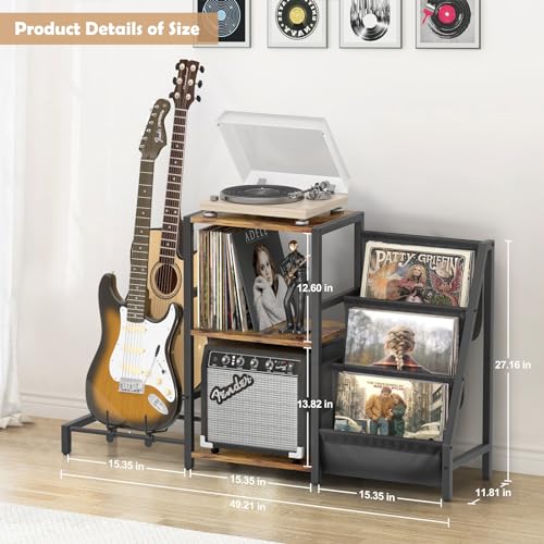 Record Player Stand with Guitar and Vinyl Storage J9238