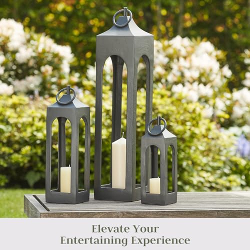 Large Black Metal Lantern with Glass Panels for Indoor Outdoor Decor B6008