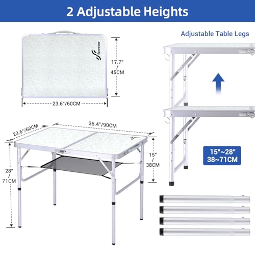Adjustable Height Small Folding Camping Table with Mesh Layer B206