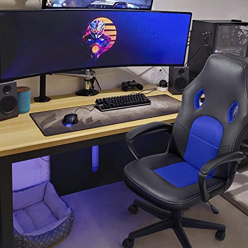 High Back Ergonomic Leather Gaming Chair, Adjustable, Blue S74277