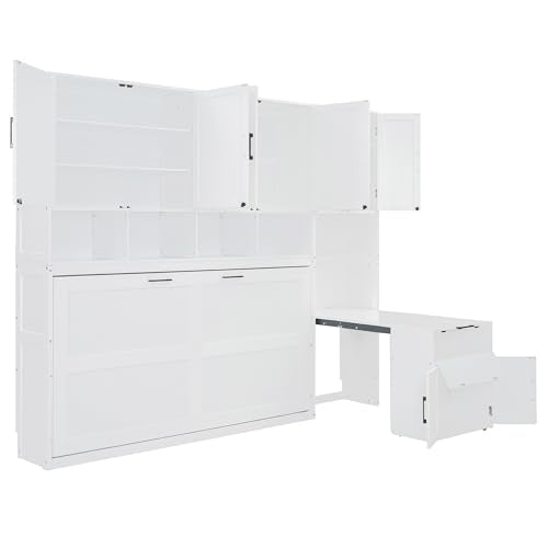 Twin Murphy Bed with Closet, Drawers & Desk, White Q211