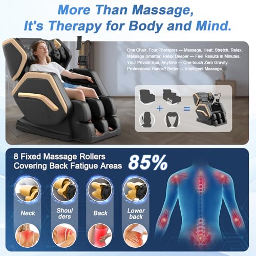 Zero Gravity Full Body Massage Chair with 10 Rollers, Airbags, Heating, Bluetooth Speaker F908