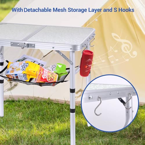 Adjustable Height Small Folding Camping Table with Mesh Layer B206