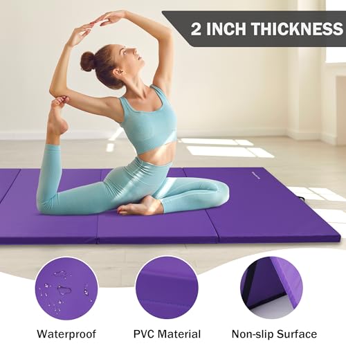 Folding Exercise Gymnastics Mat, 4x8x2 Inch, with Carrying Handles P466