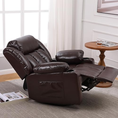 Swivel Recliner Chair with Massage and Heat, Fabric Upholstery, Lime Gray Y550941