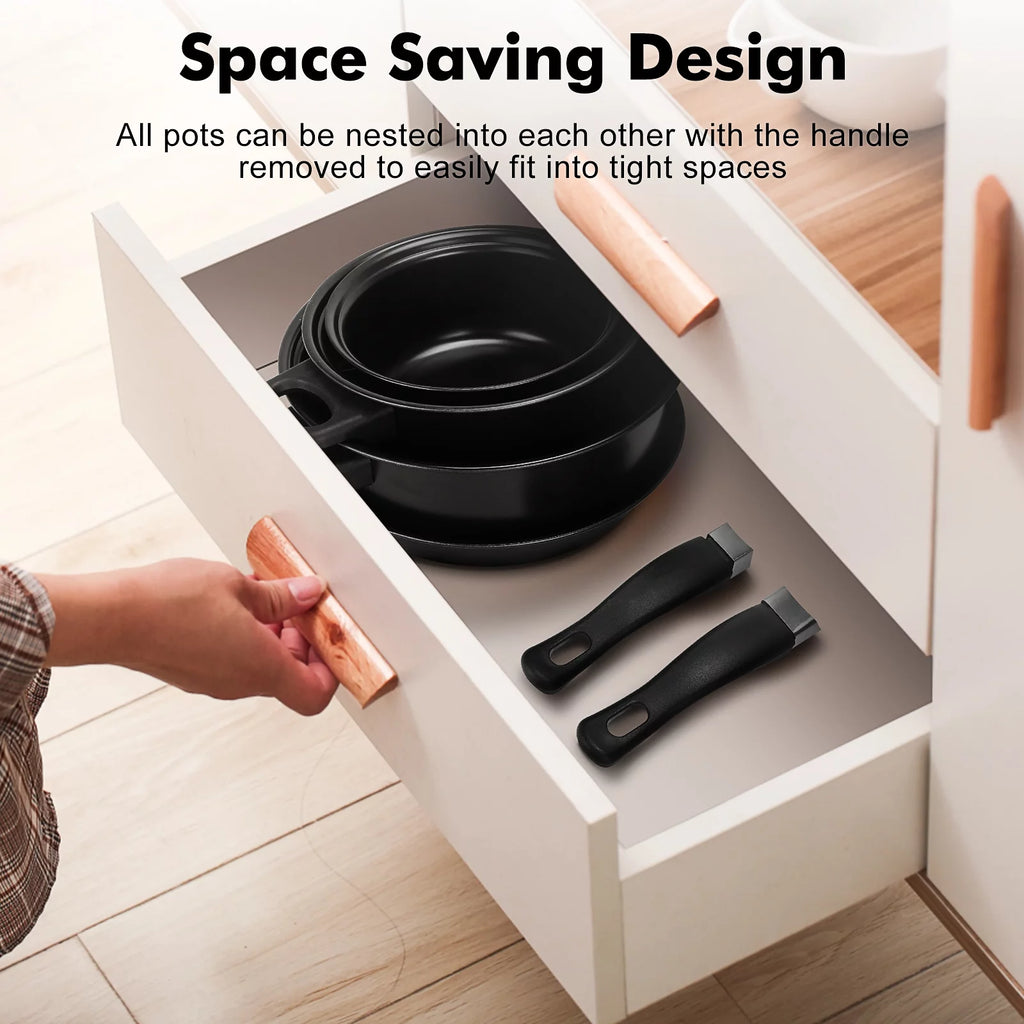 Non-Stick Cookware Set, 13 Piece, Portable Cast Iron Pots and Pans with Glass Lids T916424