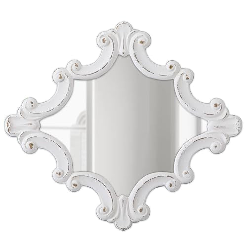 Distressed White Wood Wall Mirror 21x24 Inch S3332