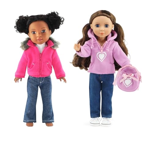 Emily Rose 14.5-Inch Fashion Doll Clothes & Accessory Gift Bundle | 6-PC Set with Faux Fur Coat, T-Shirt Tee, Hoodie Sweatshirt, Backpack and 2 Pairs of Jeans | 14" Dolls and Shoes NOT Included