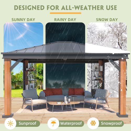 12x20 ft Hardtop Gazebo Double Roof Galvanized Steel Canopy Outdoor Aluminum Frame with Netting and Curtains X191579