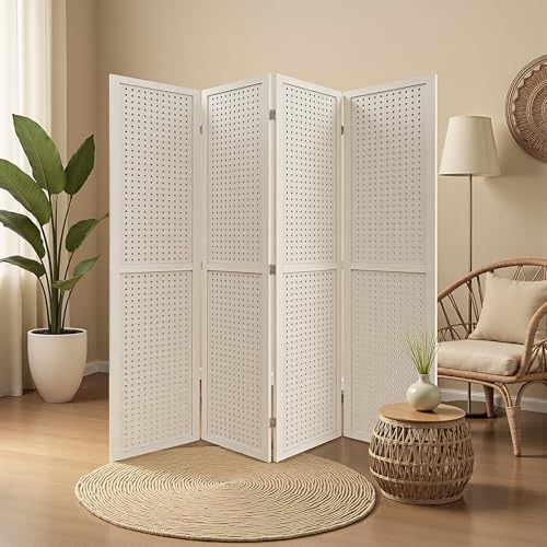 6 Panel Wooden Room Divider with Shelves P850285