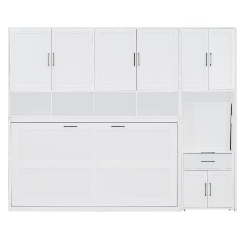Twin Murphy Bed with Closet, Drawers & Desk, White Q211