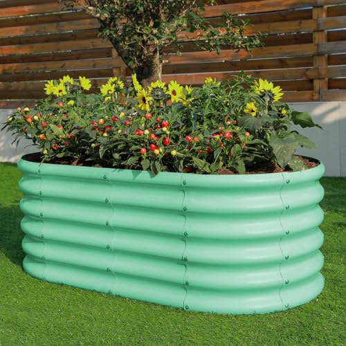 Galvanized Raised Garden Bed Kit 4x2x1.5ft Oval Metal Planter Box for Vegetables Outdoor V57489