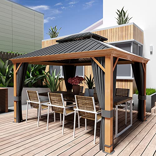 10 x 12 ft Hardtop Gazebo with Galvanized Steel Double Roof, Netting and Curtains X356