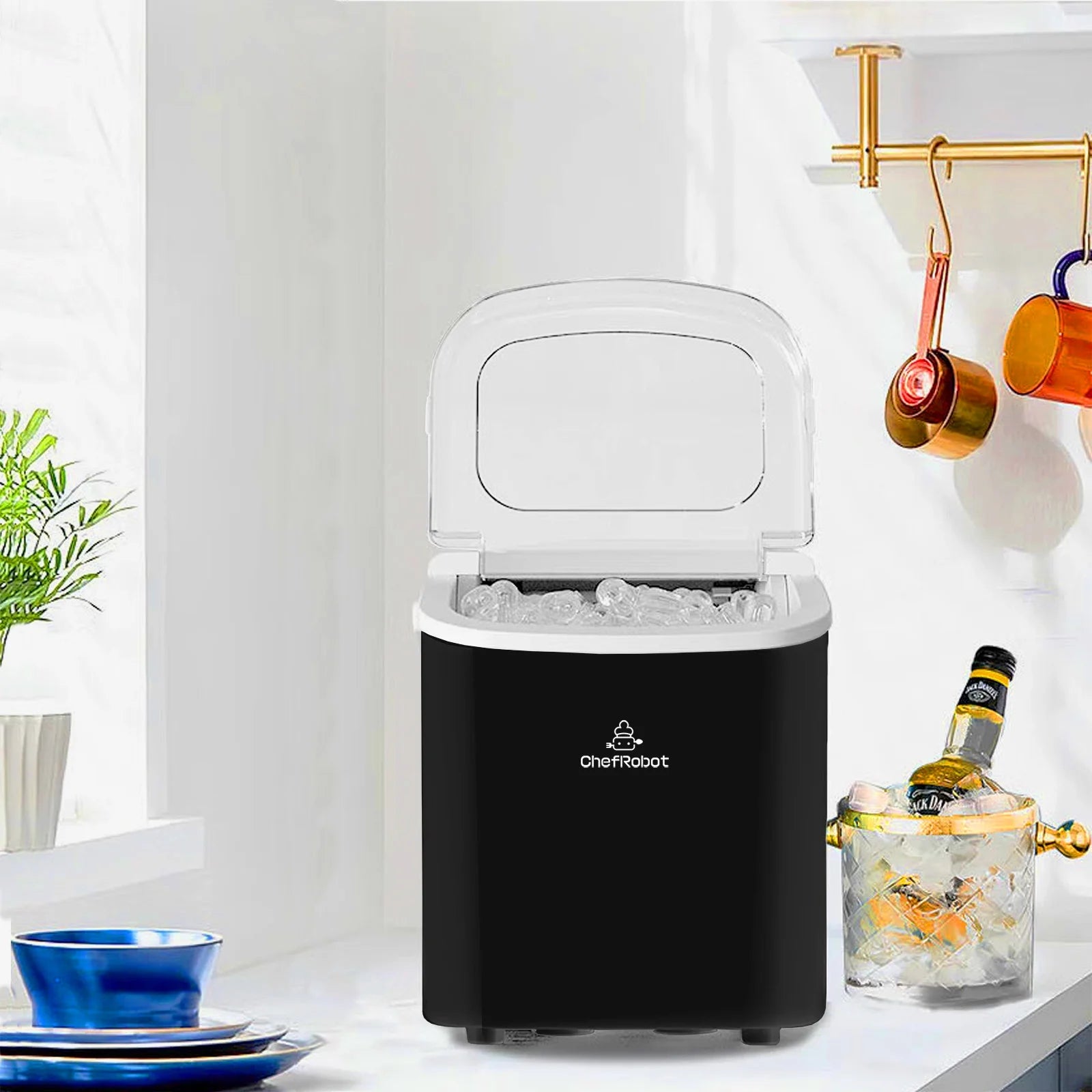 Ice Maker Countertop, Self-Cleaning, 26.5 lbs in 24 Hrs, Black R737