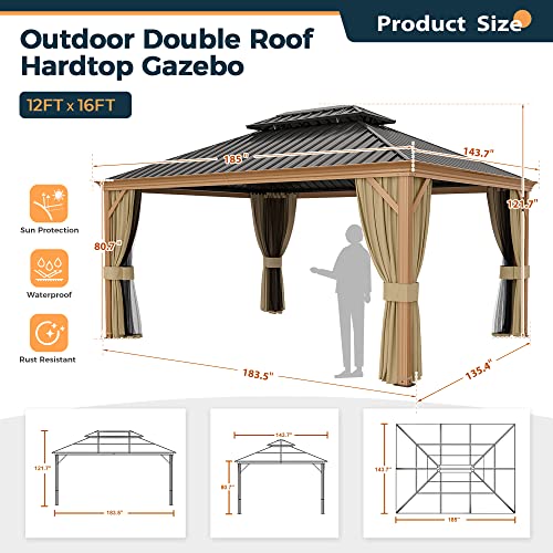 10 x 12 ft Hardtop Gazebo with Netting and Curtains for Patio, Deck, Backyard X60892