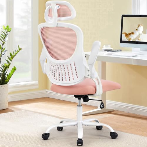 Ergonomic High-Back Mesh Rolling Desk Chair with Adjustable Headrest, Pink S9181