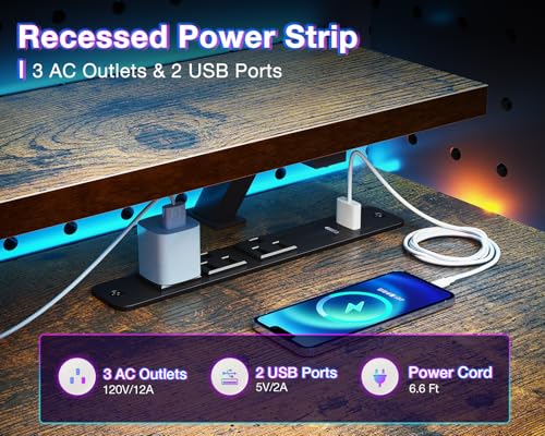Reversible Gaming Desk with USB Charging Port and LED Lights, 40 Inch Computer Desk with Storage Shelves M571